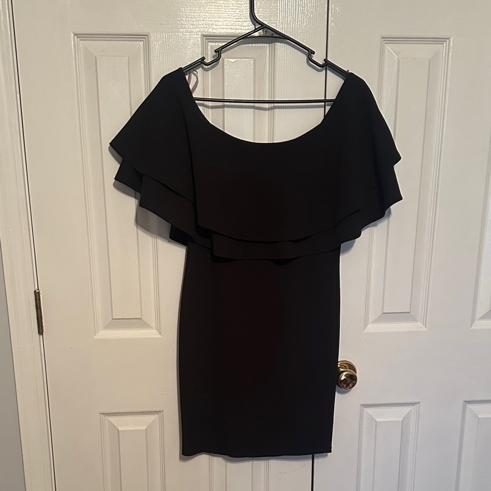 Black Bead Elegant Black Ruffle Mini Dress